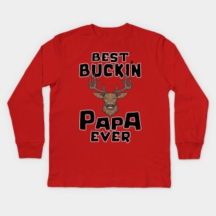 Hunting Funny Deer Best Papa Father's Day Design Kids Long Sleeve T-Shirt